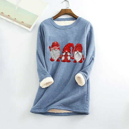 

KaLI_store Christmas Scrub Tops Women Christmas Womens Round Neck Long Sleeve Solid Sweatshirts Casual Cute Tops Loose Fashion Sweatshirts Athletic Hoodies Blue