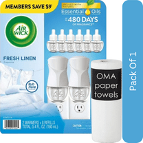 Air Wick Scented Oil Kit – Fresh Linen (2 Warmers 8 Refills)- With Paper Towel By OMA