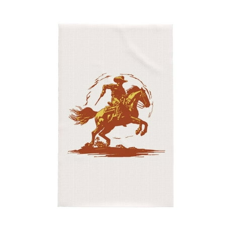 

Absorbent Kitchen Towels Vintage Cowboy On A Bronco Horse Quick Drying Dish Towels for Kitchen Drying Soft Hand Towels with Lanyard for Kitchen Decor