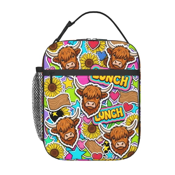 Highland Cow Lunch Bag For Women Men, Cute Reusable Highland Cows Theme Lunch Bags, Small Portable Foldable Insulated Lunch Bag For Work Picnic Bento