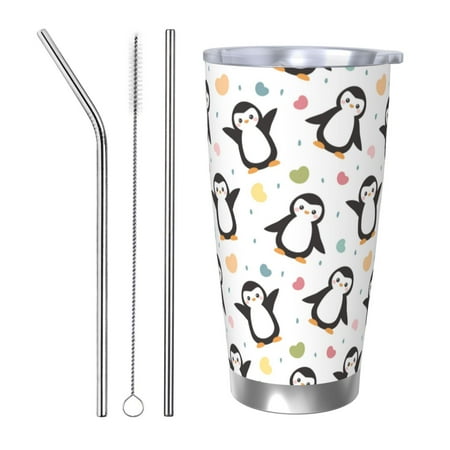 

Salouo Colorful Hearts Penguin Print 20oz Tumbler with Lid Stainless Steel Vacuum Insulated Tumbler Durable Insulated Coffee Mug Thermal Cup with Splash Proof Sliding Lid-Straw Three-piece Set