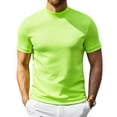 thumbnail image 2 of Men Mock Turtleneck Short Sleeve Tee Lightweight Silk-Like Slim Fit Basic Solid Casual Daily Wear Tops Fluorescent Green L, 2 of 7