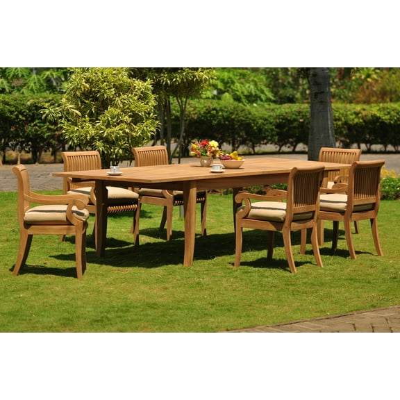 Teak Dining Set: 6 Seater 7 Pc: Large Atnas 118" Dining Rectangle Table Table & 6 Giva Arm/Captain Chairs Outdoor Patio Grade-A Teak Wood WholesaleTeak #WMDSGV46