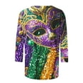 thumbnail image 4 of YUGYXL Plus Size 3/4 Length Sleeve Tshirts for Women Mardi Gras Mask Printed Fancy Comfy Clothes Summer Crew Neck Soft Lightweight Blouse Ladies Tunic Tees Parade Shirts, 4 of 5