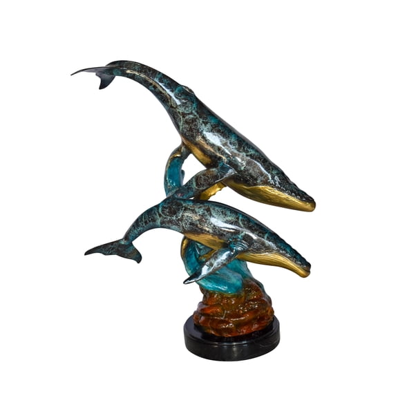 Nifao Pair of Humpback Whales Swimming in The Ocean Bronze Statue – Home Decor Sculpture, 20"L x 10"W x 25"H