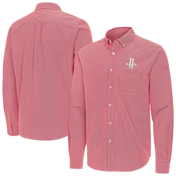 Men's Antigua Red Houston Rockets Porter Woven Long Sleeve Button-Down Shirt