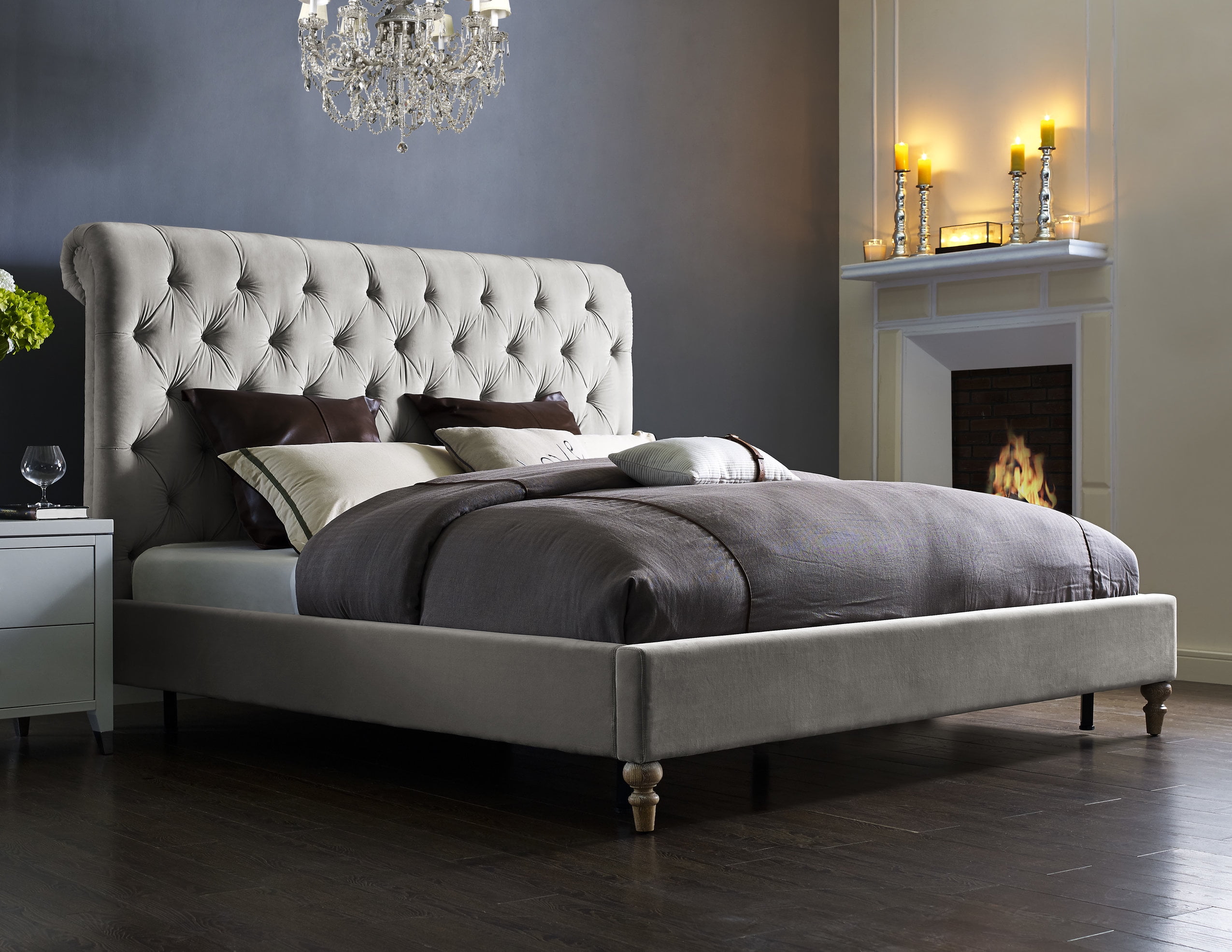 Putnam Grey Velvet King Bed Com