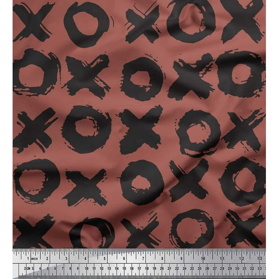 Soimoi Brown Cotton Duck Fabric Circle & Cross Geometric Fabric Prints By Yard 42 Inch Wide