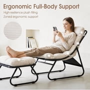Modern Patio Lounge Chair with Ottoman, Comfy Sling Recliner Chair with Puffy Cushion and Foot Stool for Indoor Outdoor Living Room