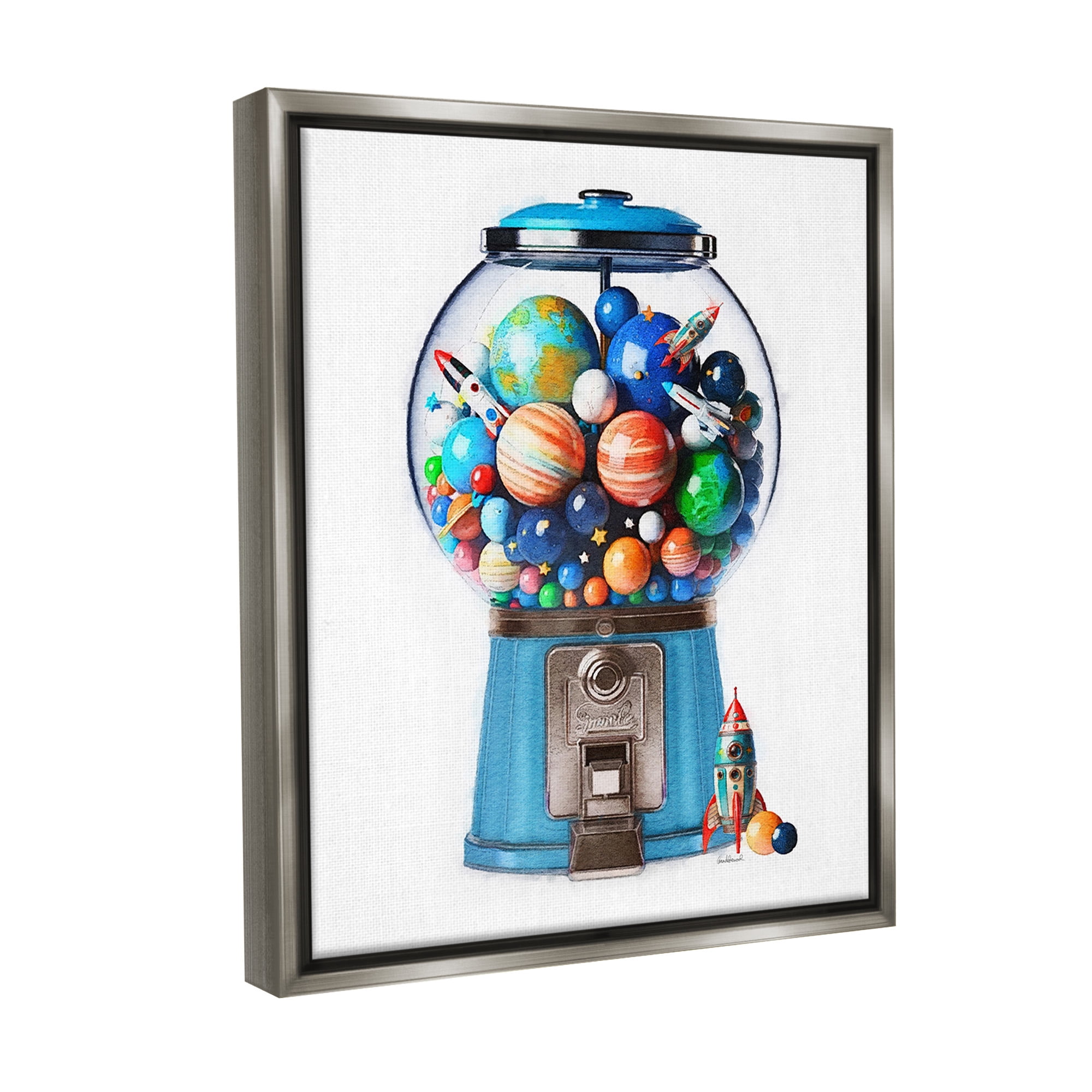 Stupell Industries Outer Space Candy Dispenser Art for Kids Painting Gray Floater Framed Canvas Art Print Wall Art, 25 x 31