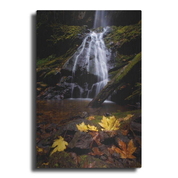 Luxe Metal Art 'Waterfall Maple Leaves' by Thomas Haney, Metal Wall Art, 24"x36"