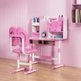 thumbnail image 2 of Aruwei 2Pcs Kids Desk Chair Set, Height Adjustable Study Table with Sitting Corrector, Ergonomic Chair, Book Stand (Pink, Blue), 2 of 8