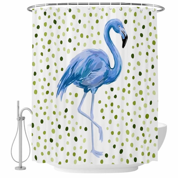 Blue Flamingo Shower Curtain Set - 72" x 78" Washable Bathtub Curtain with 12 Hooks, Sage Green Polka Dots Tropical Modern Art Waterproof Fabric Stall Shower Curtains for Bathroom/Bathtub Décor
