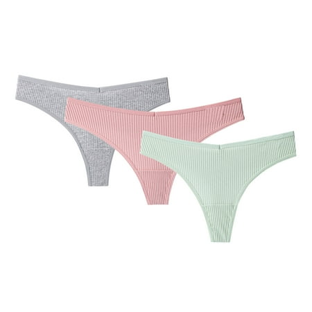 

LONKITO Bikini Sets for 3PCS Women s Thong G-String Cotton Thongs Women s Panties Sexy V Waist Female Underpants Pantys Lingerie Multicolor S