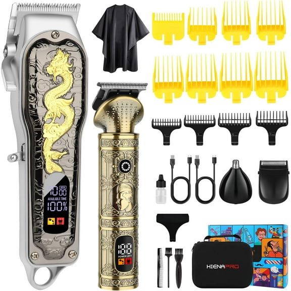 HIENA PRO Professional Hair Clippers for Men, Cordless Rechargeable Clippers Set and Trimmers Kit, Electric Grooming kit and Hair/Beard Trimmer, Nose Hair Trimmer, Hair Cutting Tools, Gifts for Men