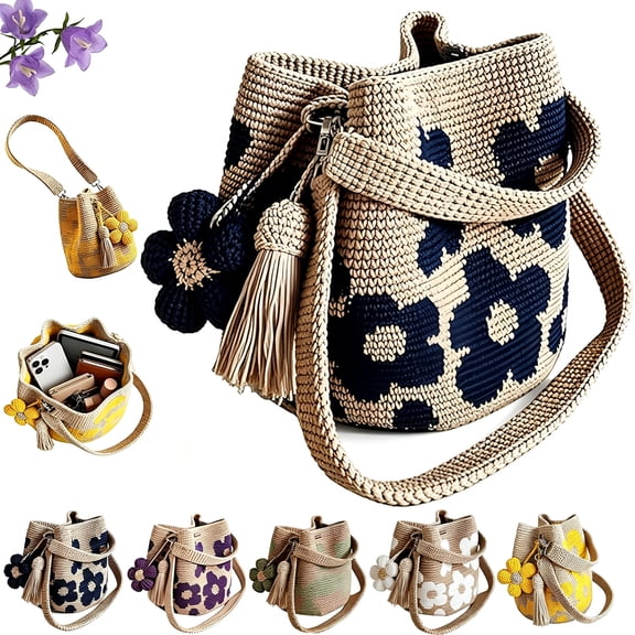 AOMRCOL Handmade Crochet Flower Tote,Knit Floral Purse Bag,Boho Woven Beach Handbags Crossbody Shoulder Bag for Women Vacation