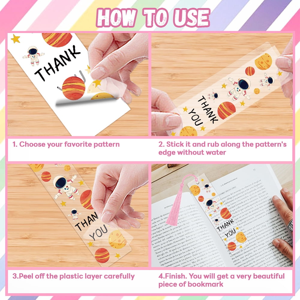 DIY Space Theme Mixed Pattern Paper Bookmarks Making Kits with Plastic Stickers Acrylic Bookmark Polyester Tassel Mixed Color for DIY