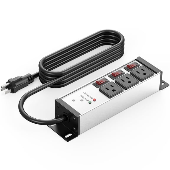 VILONG 20 Amp Power Strip Heavy Duty Surge Protector with Individual Switches,3 Outlet 6FT 12 Gauge Extension Cord,Overload,Ground Protection,Garage Wall Mount Electric Extender,Silver