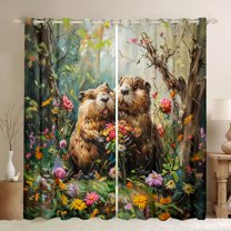 Feelyou Otter Wildlife Curtains Pack of 2 (42x84 Each), Rustic Floral Curtains Blackout