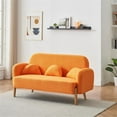 thumbnail image 2 of 59.1" Orange Two-Seater Sofa in Cozy Teddy Velvet with Three Lumbar Pillows, 2 of 7