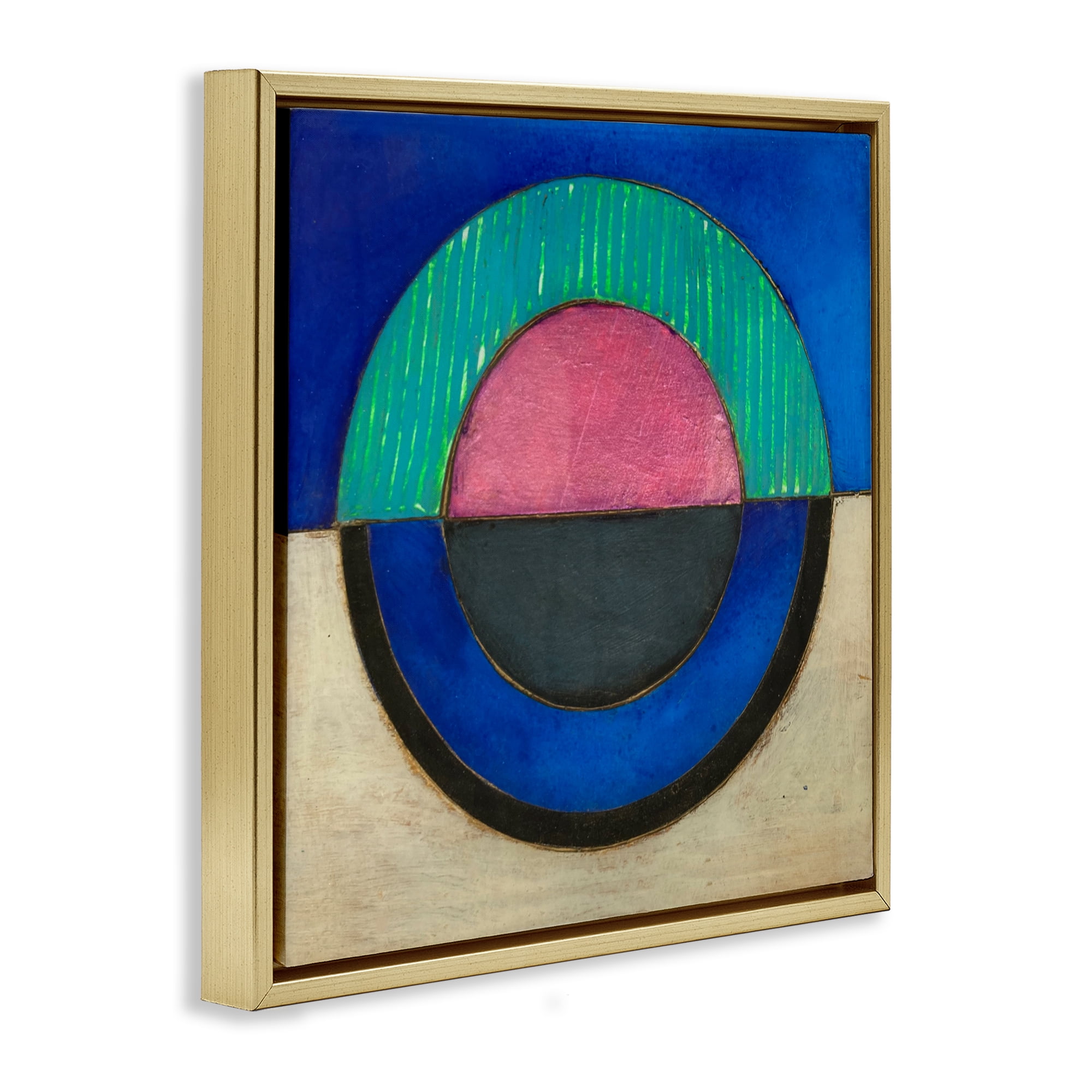 Stupell Industries Blue Toned Distressed Circle Gold Framed Floater Canvas Wall Art, design by Matthew Finger