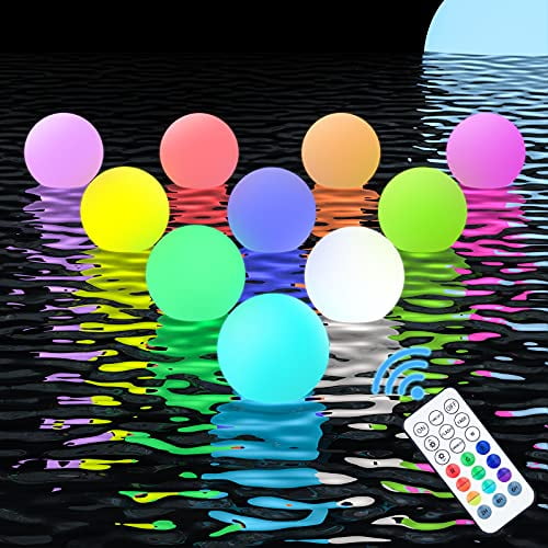 RGB Color Chang LED Ball Lights IP67 Waterproof Hot Tub Bath Toys for Pool Decor Outdoor Indoor TVSSS Floating Pool Lights 2 Packs with Timer 