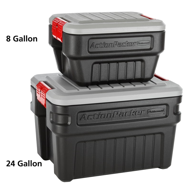 Rubbermaid 8 Gallon Action Packer Storage Bin, Heavy Duty Plastic