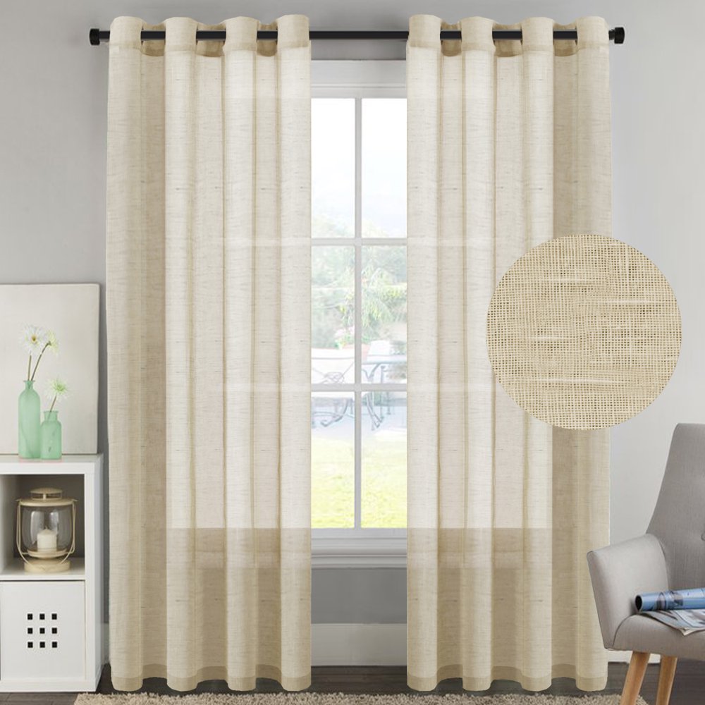 H.VERSAILTEX Pair Set Nickel Grommet Natural Linen and Poly SemiSheers