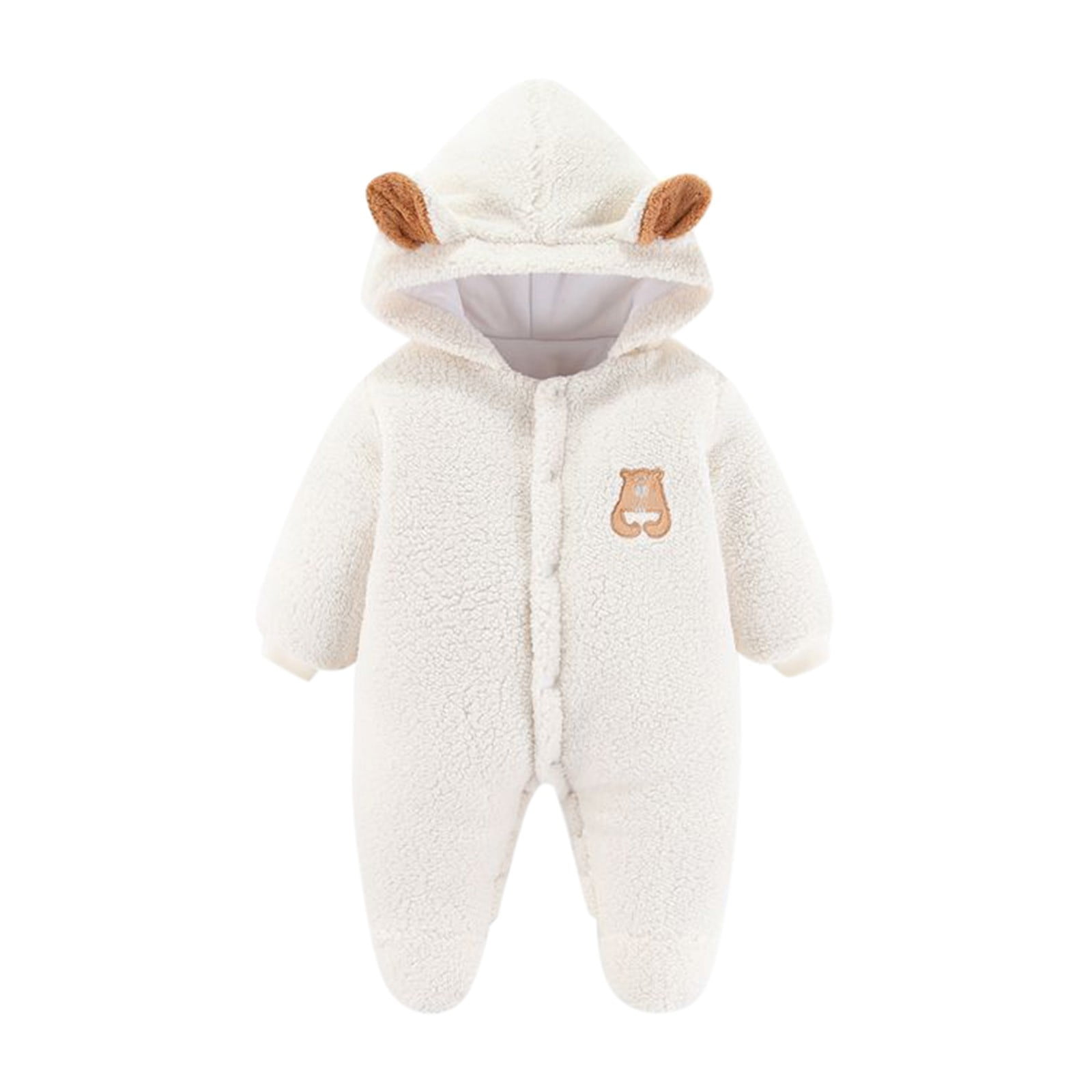 Staki Baby Clothes Baby Cartoon Onesie Baby Fleece Snowsuit Jumpsuit Hooded Footie Thick Winter Outwear For Girls(White,6-12 Months)