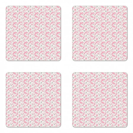 

Spring Coaster Set of 4 Repeating Motif of Cherry Blossom Petals Flowering Summer Essence Square Hardboard Gloss Coasters Standard Size Baby Pink White and Brown by Ambesonne