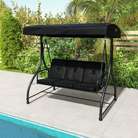 Costway 3-Seat Outdoor Converting Patio Swing Glider Adjustable Canopy Porch Swing Black