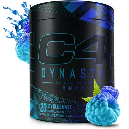 Cellucor C4 Dynasty MMXX Pre Workout Powder ICY Blue Razz Pre workout Energy Supplement for Men & Women 350mg Caffeine  6.4g Beta Alanine 20 Servings