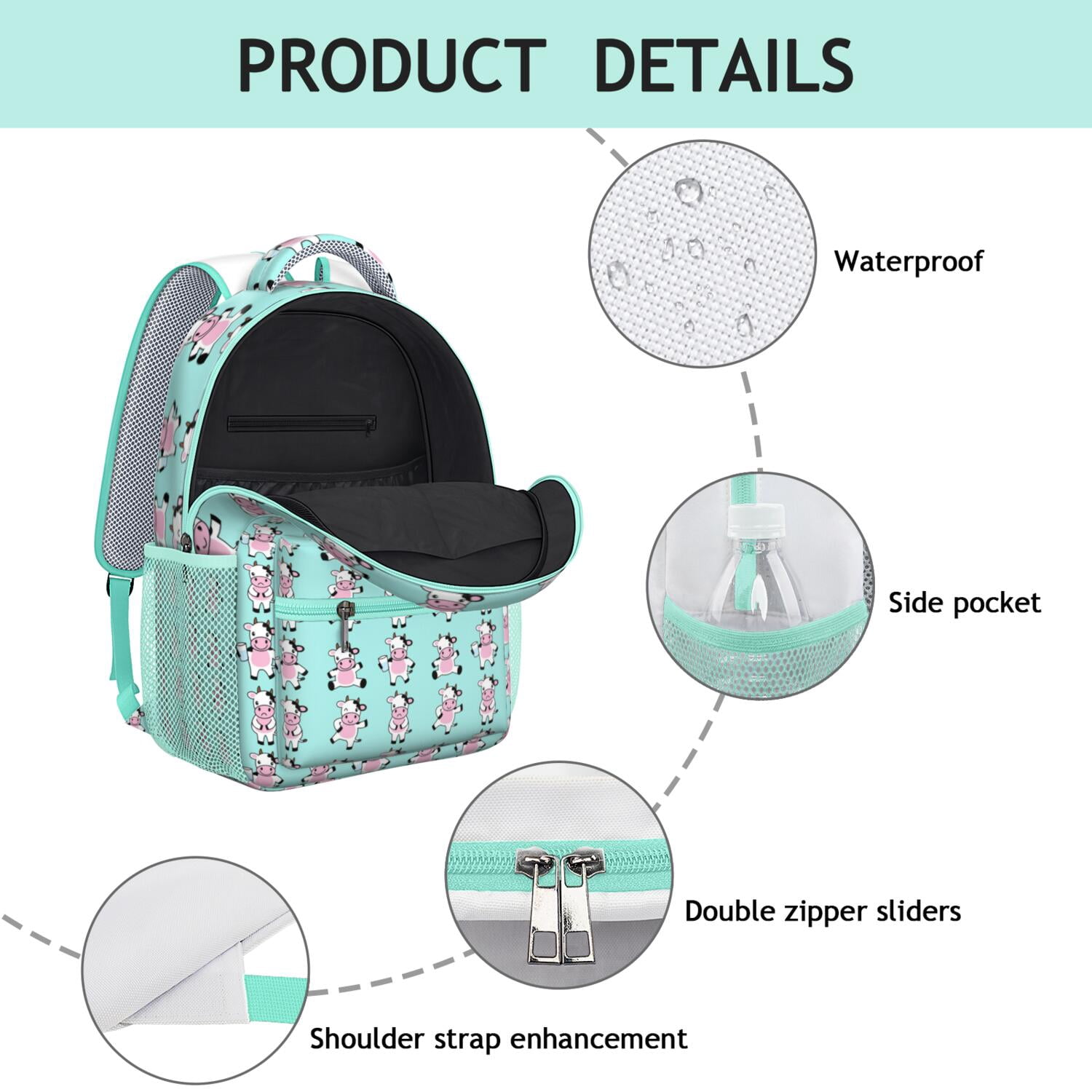 Waterproof School Backpack for Cow Lovers - Ergonomic Student Backpack with Cute Cow Print, Durable & Lightweight for Teens & College Students
