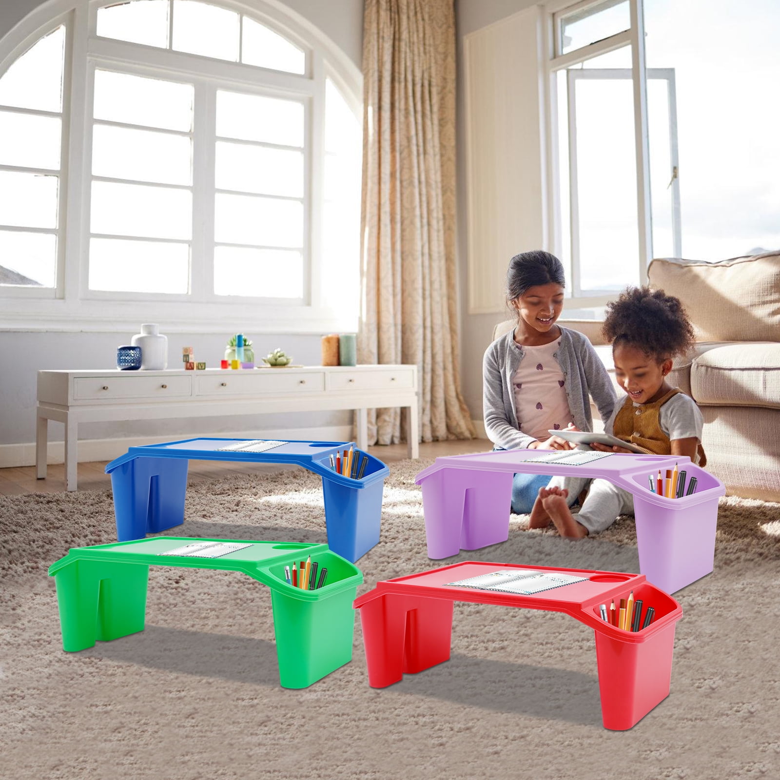 19.69*9.84*7.1in Rectangle Kids Lap Desk Tray Multicolour PP Plastic Breakfast Laptop Trays with Side Pockets