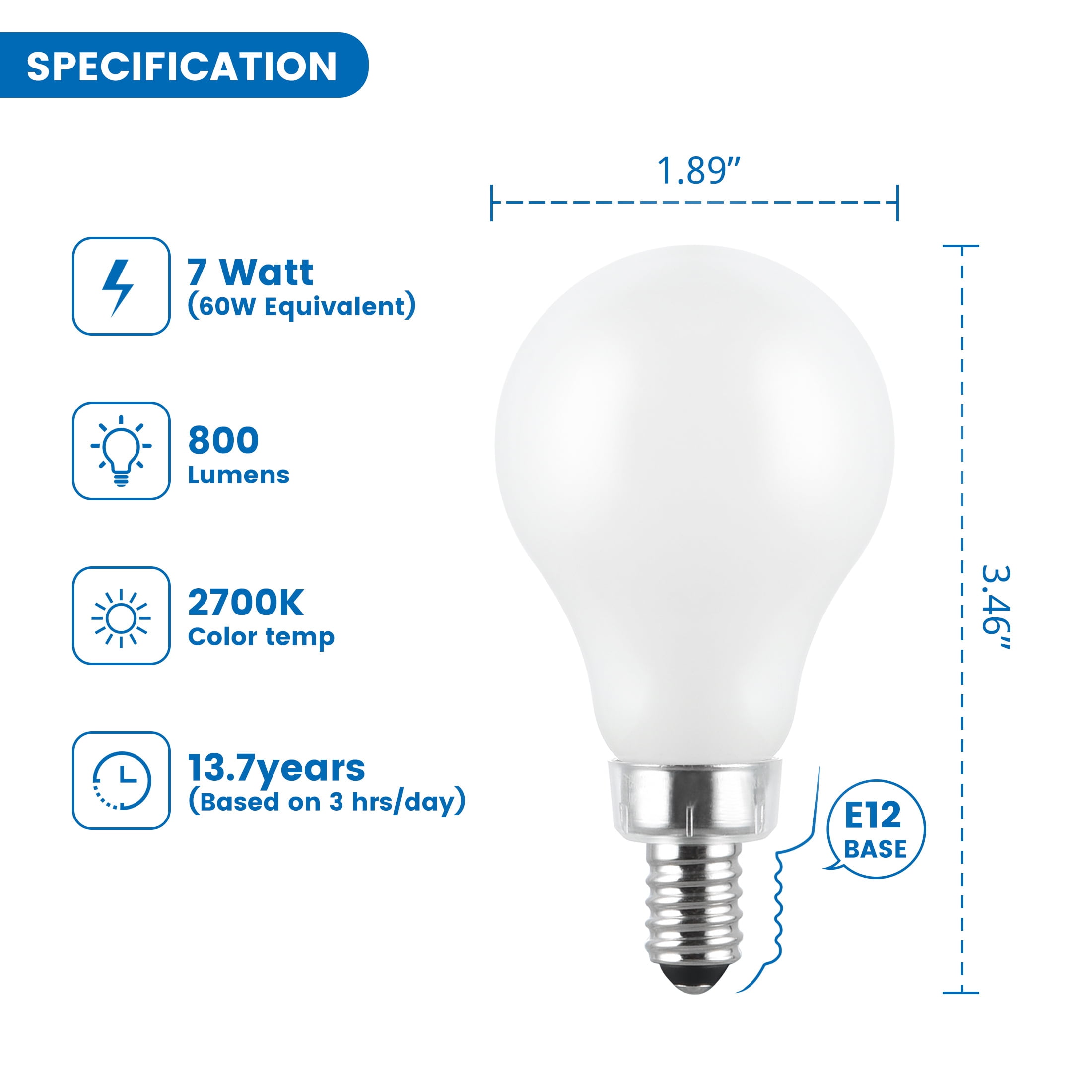(2 pack) Great Value LED Ceiling Fan Bulb, 7-Watt (60W Equivalent) A15 with E12 Base Soft White, 2 Pack