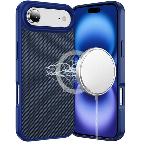 For iPhone 17 Air CarbonFiber Design Magnetic Ring HQ Thick 2.0mm Hybrid Case - Navy Blue