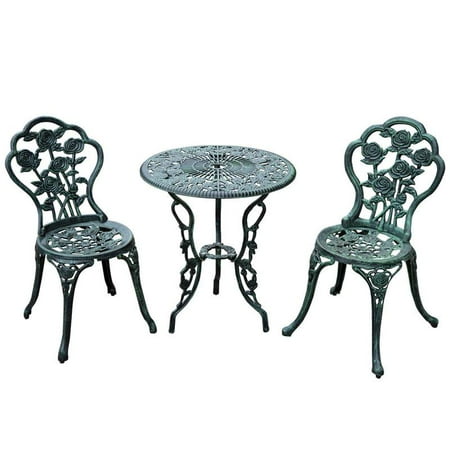 Forged Iron Outdoor Furniture Anself 3 pc Outdoor Cast Iron Patio Furniture Antique Style Dining Chair & Table Bistro Set ()
