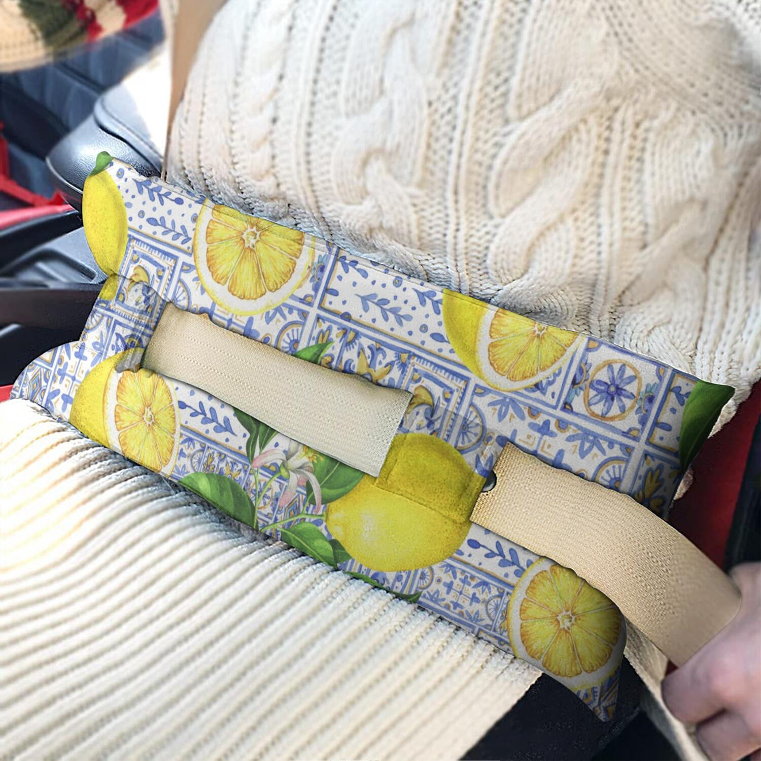 Summer Yellow Lemon Seatbelt Pillow - Post-Surgery Mastectomy & Chest Surgery Recovery Cushion - Soft Floral Car Travel Pillow