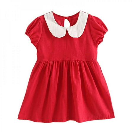 

Bullpiano Girls Dress Kids Baby Girl Summer Solid Puff Sleeve Dress Children Peter pan Collar Dresses Children s Clothing For Girls