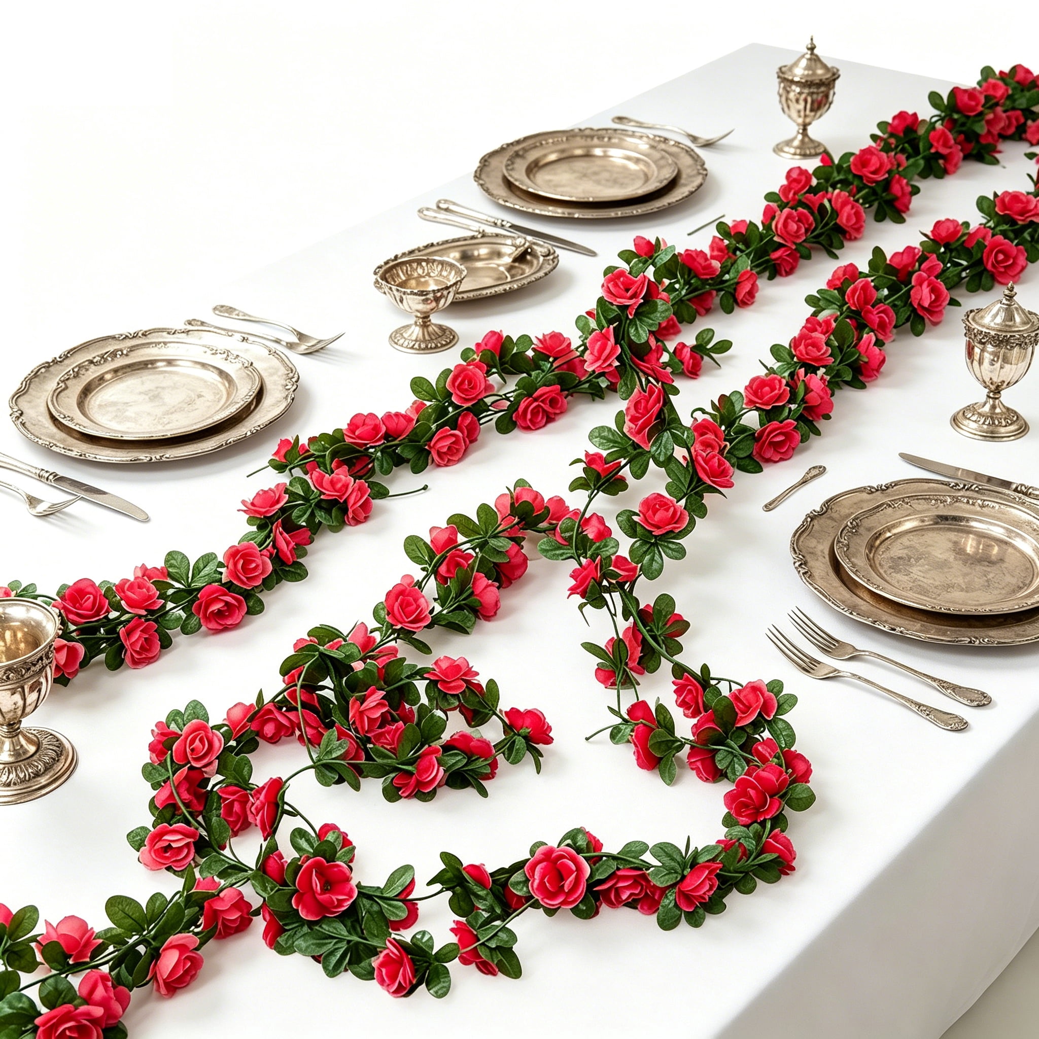 TETOU 6pcs Flower Garlands Artificial Rose Vine Flowers with Leaves 66ft Hanging Roses Vine for Room Wedding Birthday Christmas Wall Decor(Red)