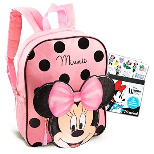 Mochila Disney Minnie Mouse - Conjunto: Mochila escolar 12 con orejas 3D y calcomanías (Suministros escolares)