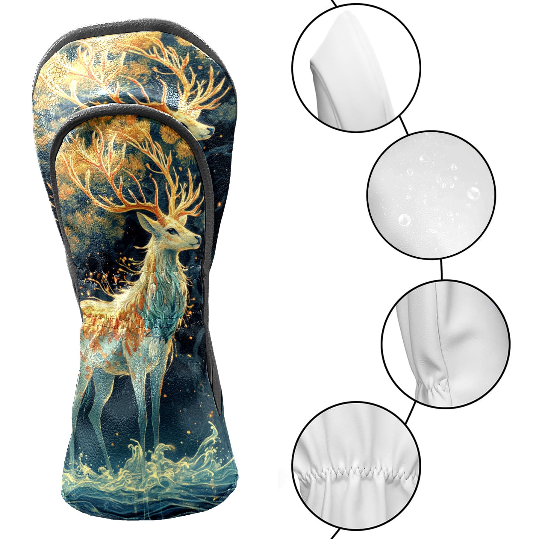Golf Club Covers PU Leather Waterproof Head Covers for Fairway Woods Hybrids Elegant Deer