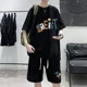 thumbnail image 4 of Chándal informal de moda de gran tamaño de verano, traje holgado para correr con diseño de gofre, camiseta holgada de manga corta y pantalones cortos deportivos, conjunto de 2 piezas para hombre, 4 of 5