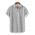 thumbnail image 3 of Chiccall Mens Button Down Shirts Fashion Solid Printed Short Sleeve Summer Beach Blouse Tops (S-4XL) Gray, 3 of 5