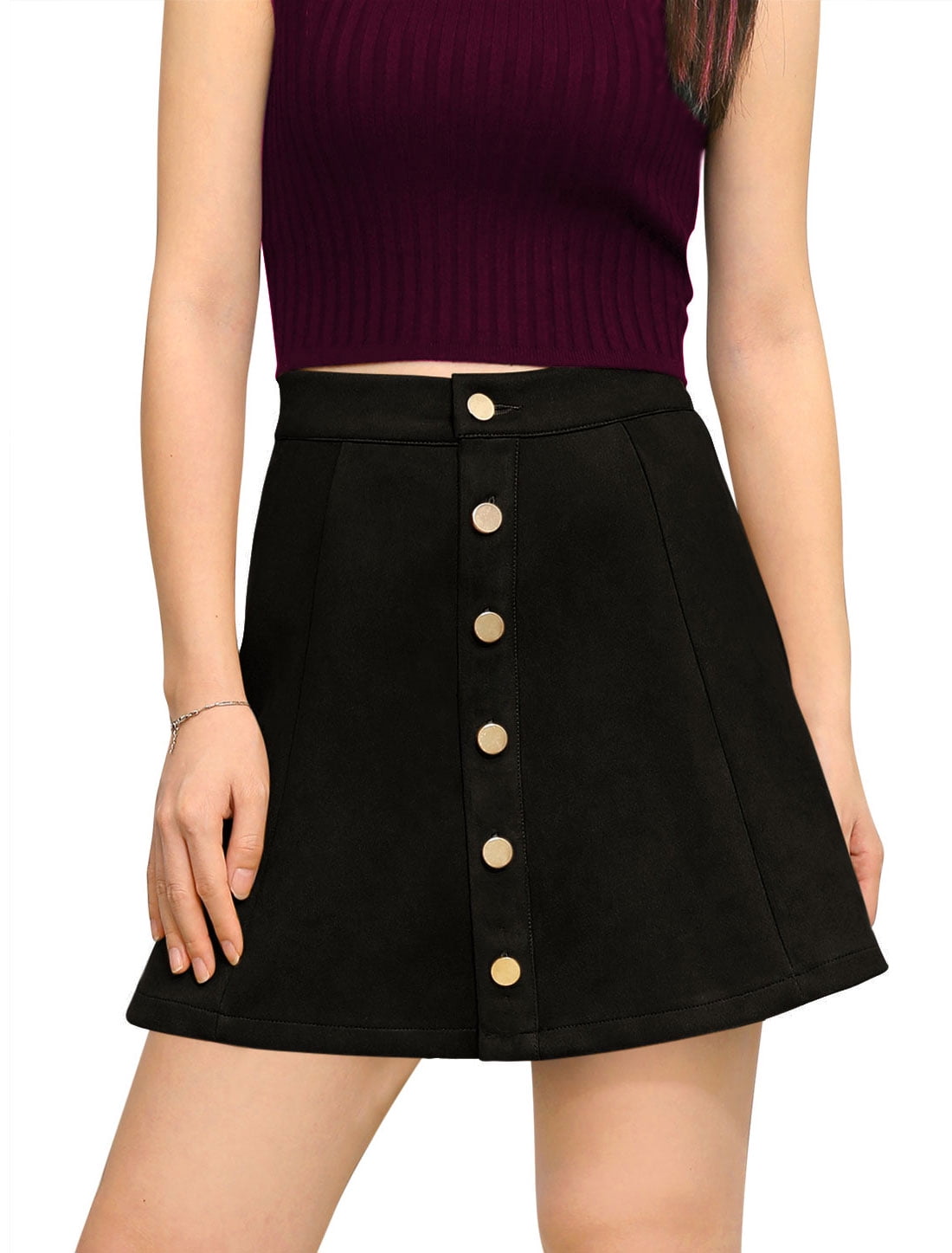 black button a line skirt