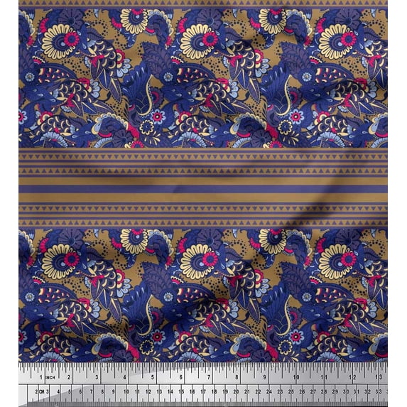 Soimoi Polyester Crepe Fabric Stripe,Floral & Paisley Decorative Printed Fabric 1 Yard 42 Inch Wide