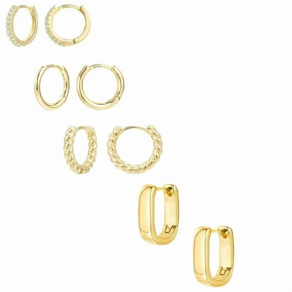 4 Pairs Small Gold Hoops Earrings for Women – 14K Plated Hypoallergenic Lightweight Huggie Hoop Earrings Jewelry Gift Set