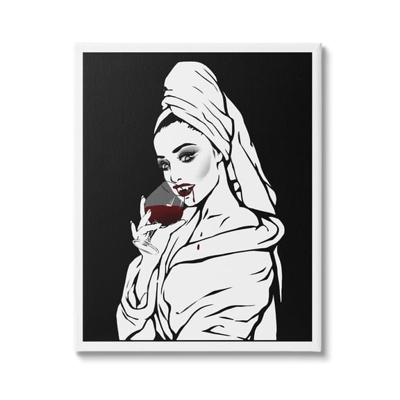 Stupell Vampire Wine Glass Glam Woman Beauty & Fashion Painting Gallery Wrapped Canvas Print Wall Art