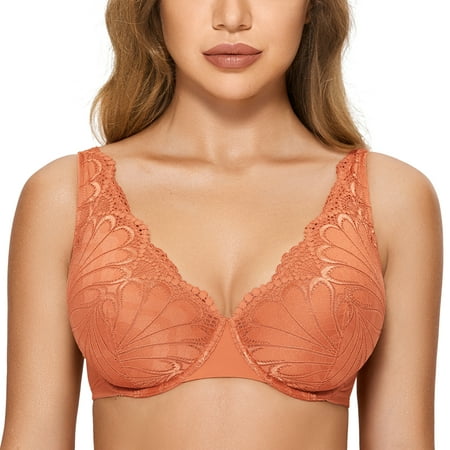 

DOBREVA Women s Unlined Lace Bra Plus Size Underwire Bralette Sexy See Through Minimizer