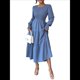 thumbnail image 1 of Vestido de Otoño para Invitada de Boda, con Mangas Largas, Volantes, Cuello Redondo, y Fluido. Azul S, 1 of 7